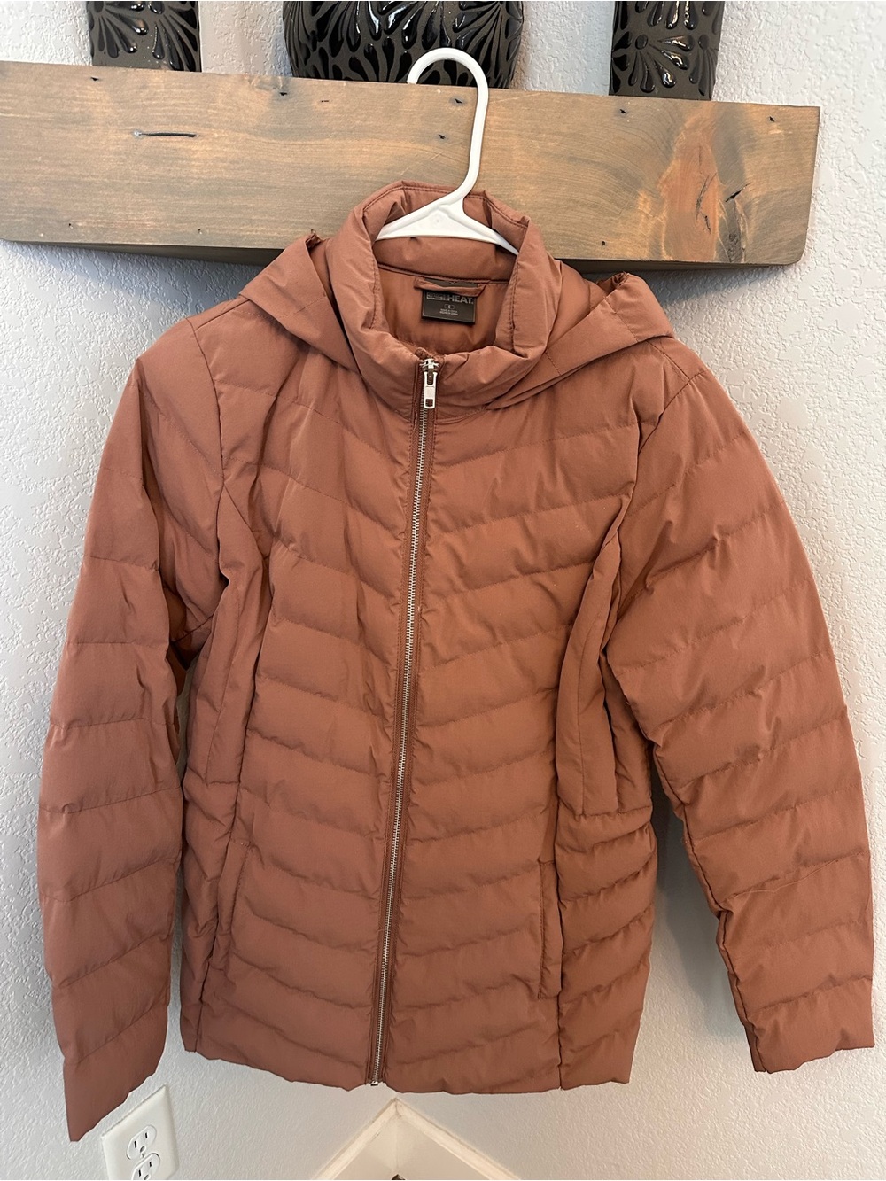 32 Degrees Quilted Hooded Puffer Jacket - Rust Brown